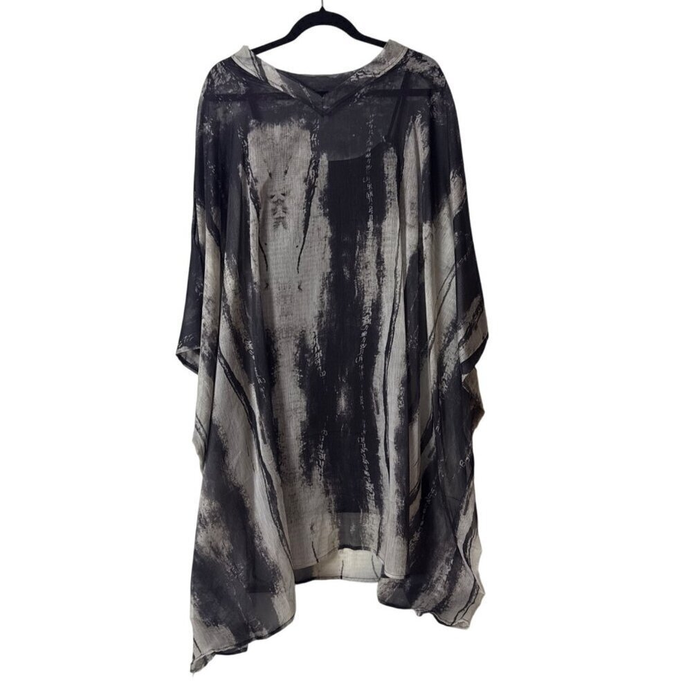 Tie-Dye Black & Gray Sheer Kimono With Inner Slip Dress 3XL